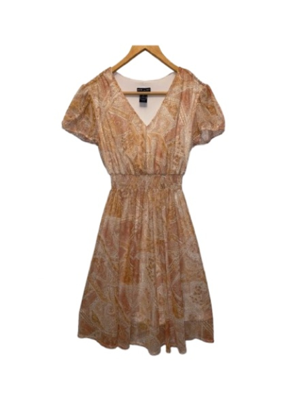 Kate & Lily Dress Short Sleeve Sheer Paisley over Cream Lining Size 4P